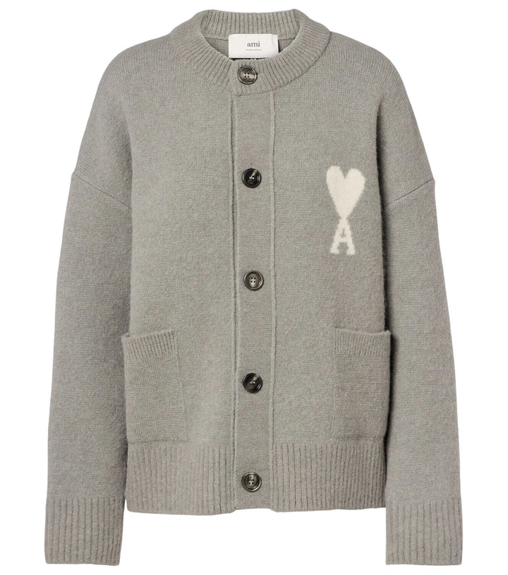 AMI PARIS Gros Cœur Gris Cardigan